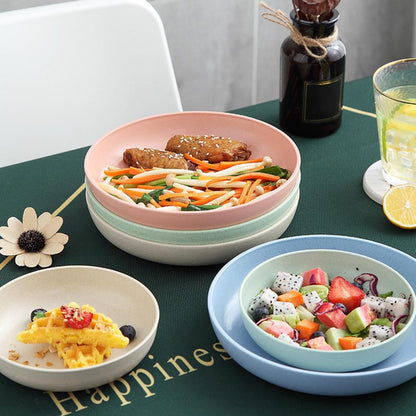Wheat Fiber Plate Microwave Plastic Plates Dinner Plate BPA Free Food Grade Round Shape Food Dish Fruit Salad Dish Kitchen Plate