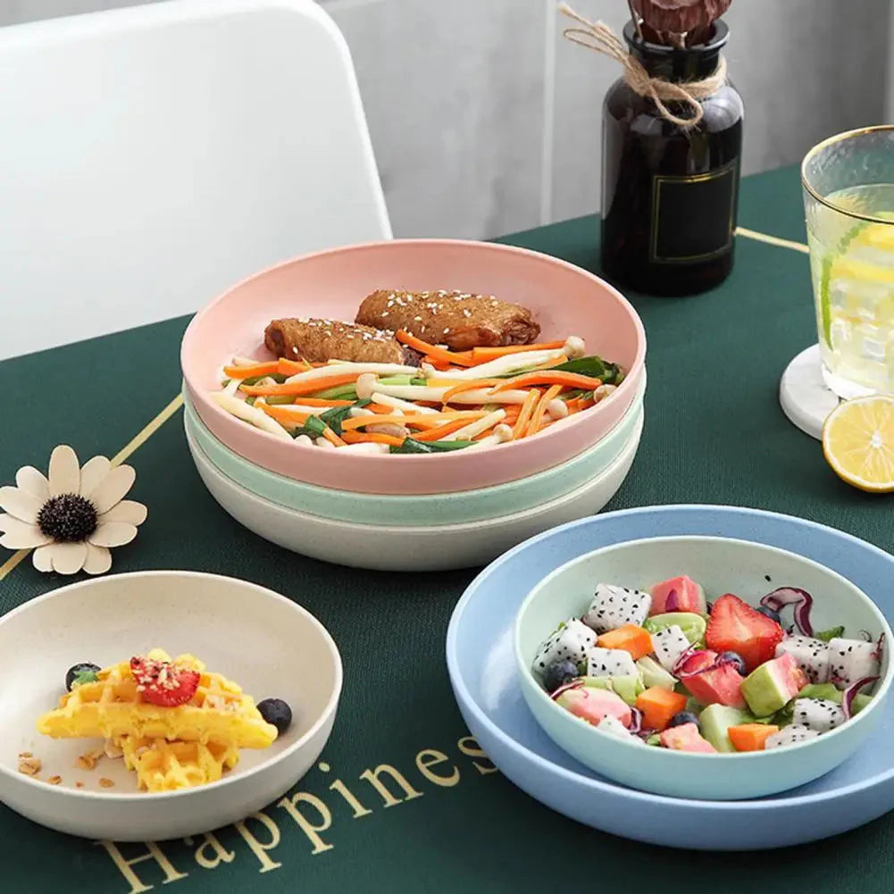 Wheat Fiber Plate Microwave Plastic Plates Dinner Plate BPA Free Food Grade Round Shape Food Dish Fruit Salad Dish Kitchen Plate