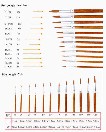 12 Pcs/set Nylon Hair Wooden Handle Watercolor Paint Brush Pen Set Learning DIY Oil Acrylic Painting Art Paint Brushes Supplies