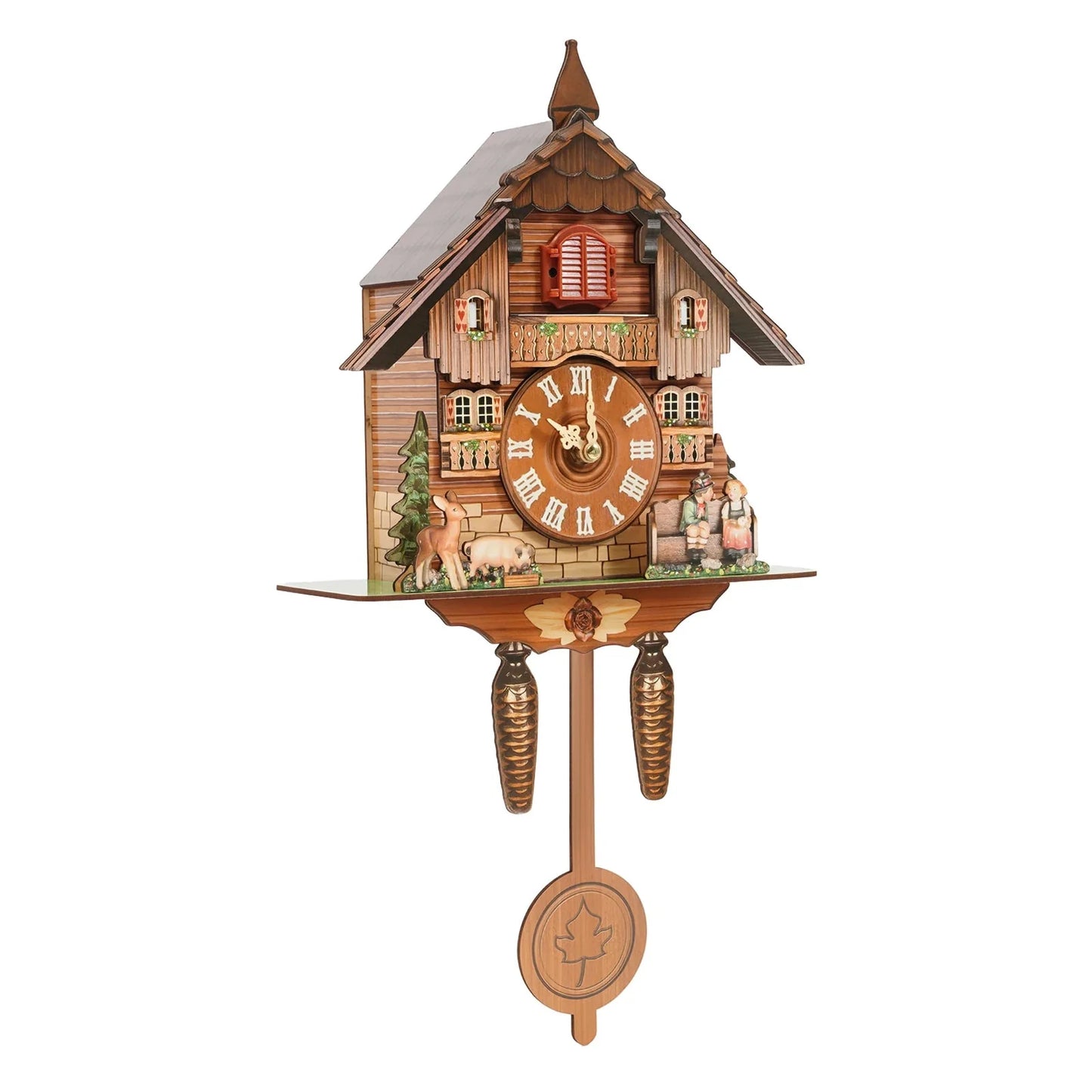 Nordic Style Designed Hanging Handmade Wood Cuckoo Clock w/ Chiming Bird 18"