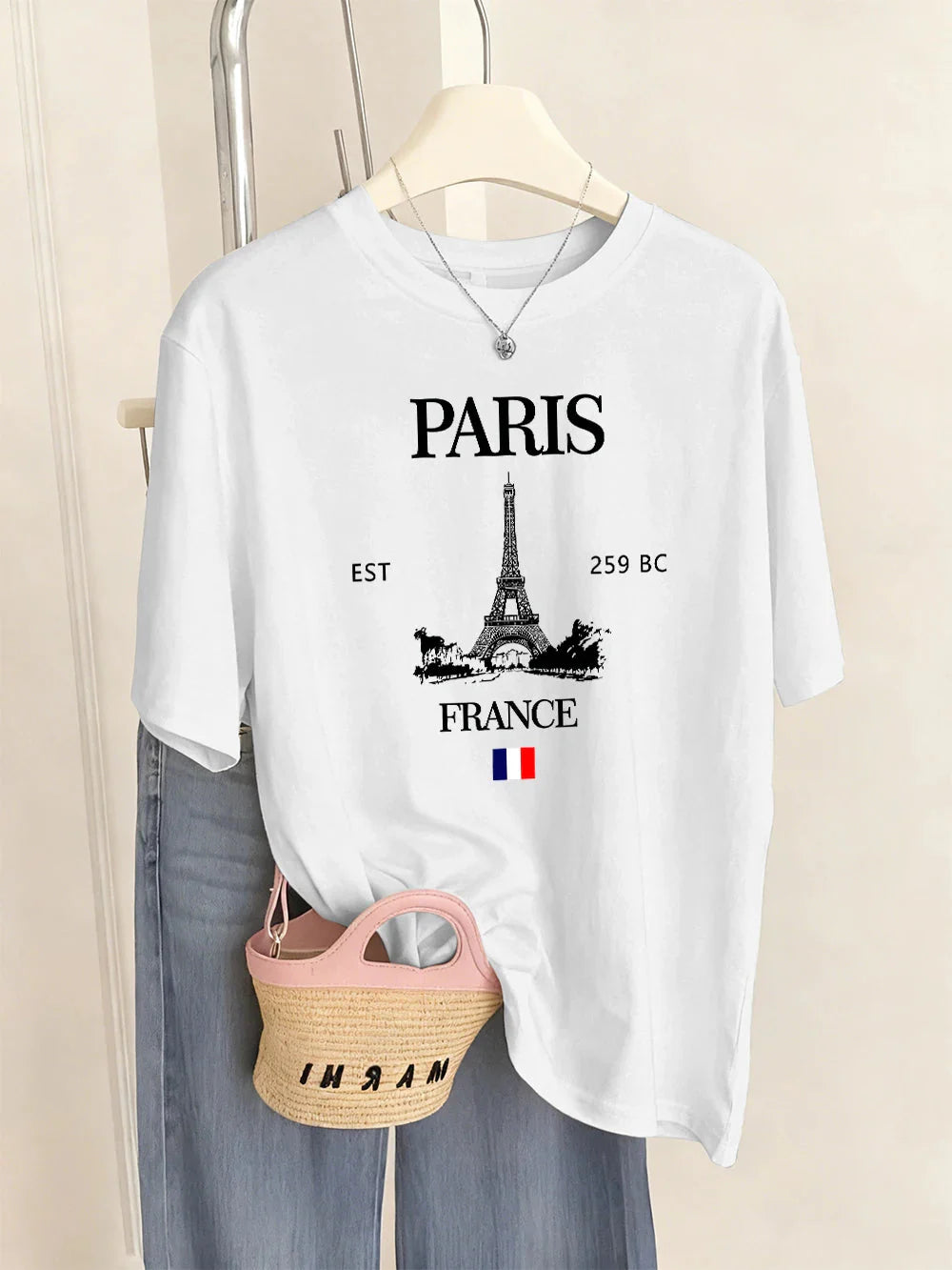 Paris France Eiffel Tower Prints T-Shirts Women Summer Basic Short Sleeve Tops O-Neck Loose T Shirts Basics Soft Womans Clothes