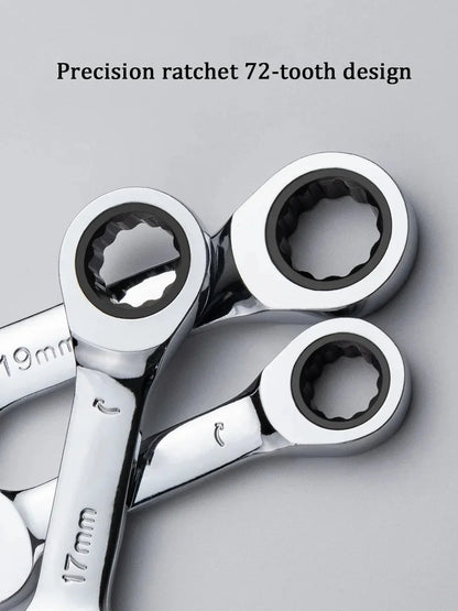 6-19mm Short Handle Quick Ratchet Wrench 72 Teeth Multi Functional Portable Short Dual-use Plum Blossom Small Wrench Hand Tools