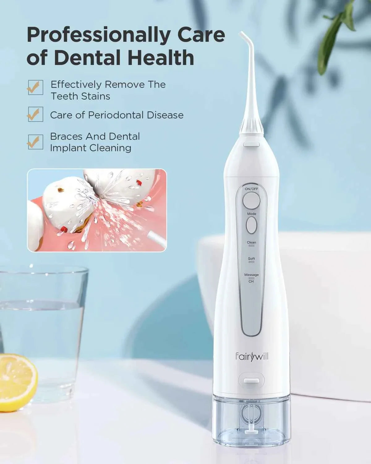 Fairywill Professional Oral Care Set - Waterproof Water Flosser & Electric Sonic Toothbrush Combo