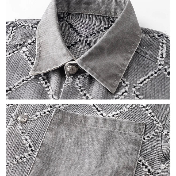 Gradient Ripped Plaid Shirt Men Streetwear Fashion Loose Casual Long Sleeve Oversize Cargo Shirts Cardigan Coat Blouses
