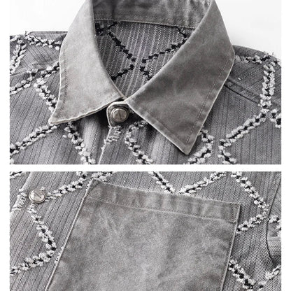 Gradient Ripped Plaid Shirt Men Streetwear Fashion Loose Casual Long Sleeve Oversize Cargo Shirts Cardigan Coat Blouses