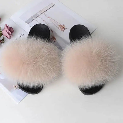 Summer Women Fur Slides Fluffy Furry Slippers Indoor Fuzzy Flip Flops Casual Outdoor Flat Ladies Fur Sandals Plush House Shoes