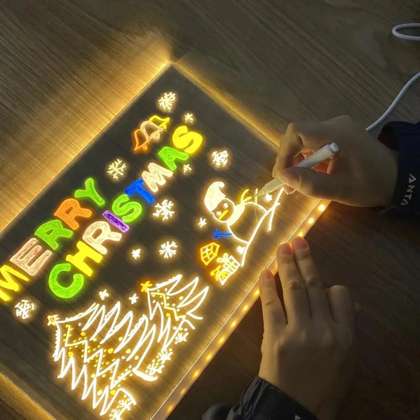 LED Note Board With Night Light 7 Colors Pen Acrylic Message Board DIY Children‘s Illuminated Drawing Board Kids Birthday Gift