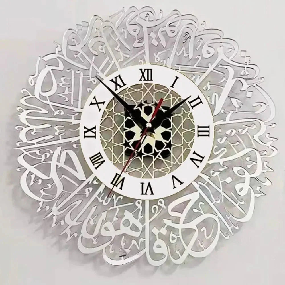 Acrylic Surah Al Ikhlas Wall Clock Islamic Calligraphy Eid Decor Wall Clock Acrylic Mirror Decoration Clock
