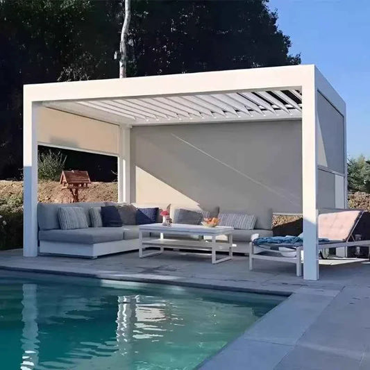 Motorized Aluminum Bioclimatic Pergola - Waterproof Electric Shutter Garden Gazebo