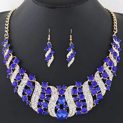 Romantic 2 Pieces/set Wedding Jewelry Set Shiny Crystal Bridal Jewelry Set Ladies Necklace Earrings