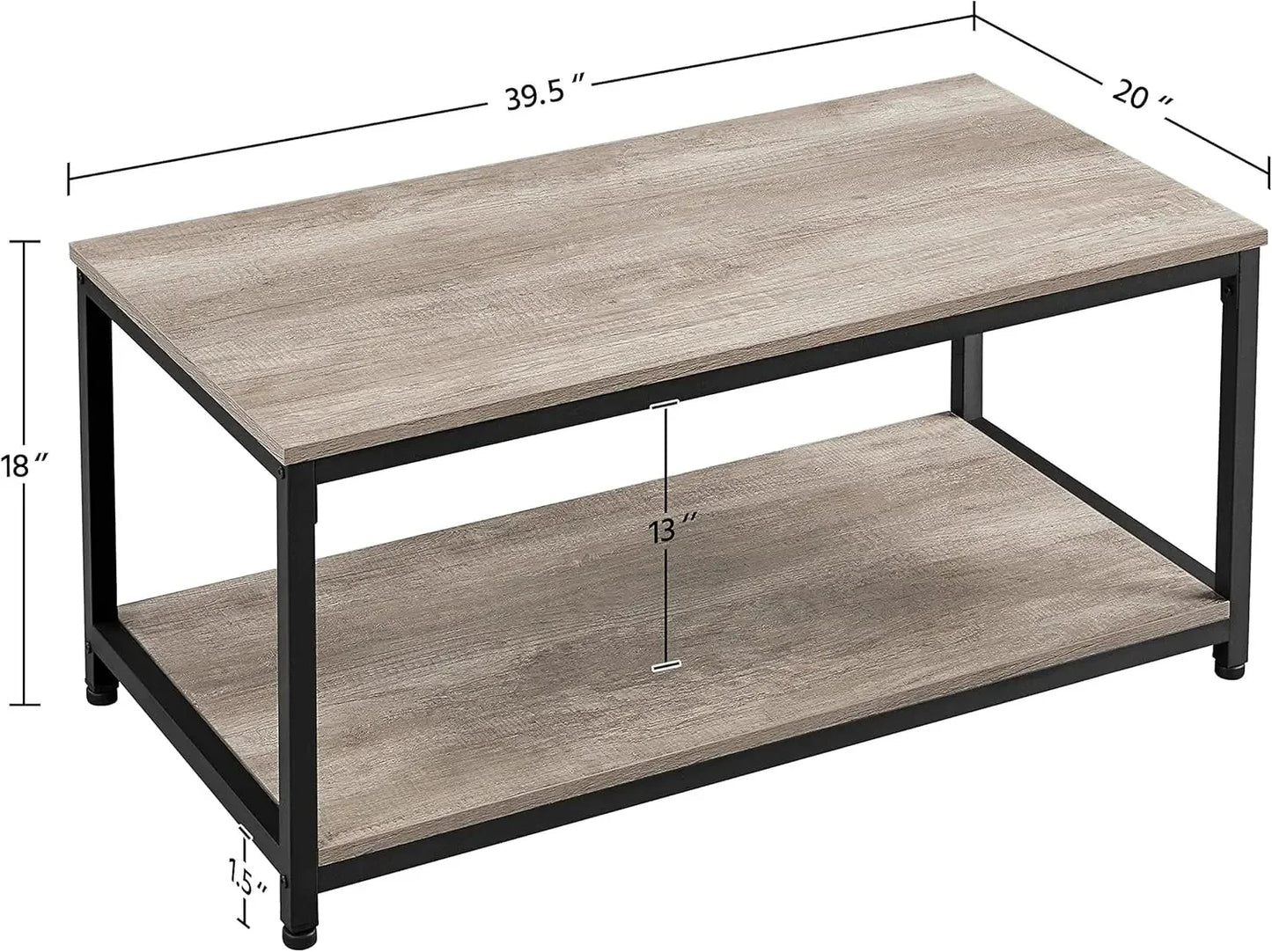 Coffee Tea Table with Metal Frame, Coffee with Open Storage Shelf, Vintage Accent Furniture for Living Room