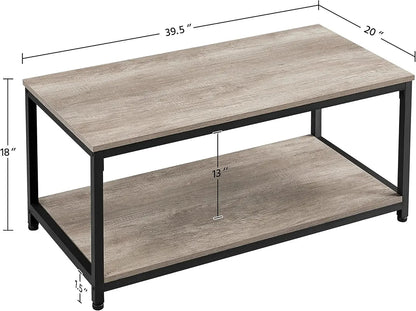 Coffee Tea Table with Metal Frame, Coffee with Open Storage Shelf, Vintage Accent Furniture for Living Room