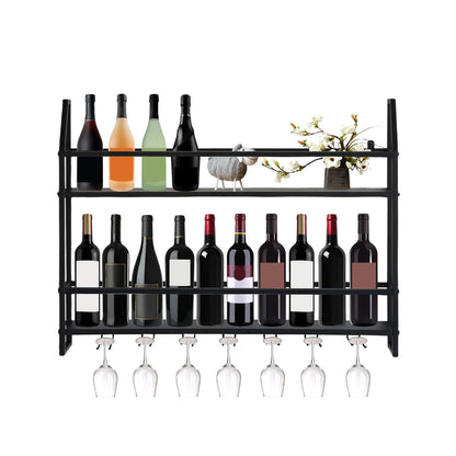 Wall Mounted Iron Wine Rack Bottle Champagne Glass Holder Shelves Bar Home Party Light and Strong Durable Unique Design Decor