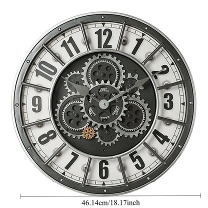Retro Industrial Roman Wall Clock  Gear Rotation Clock Living Room Decorative Wall Clock Stylish Silent Wall Clock Quartz Clock