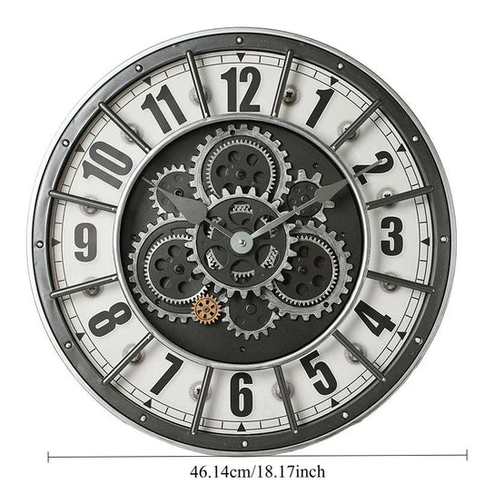 Retro Industrial Roman Wall Clock  Gear Rotation Clock Living Room Decorative Wall Clock Stylish Silent Wall Clock Quartz Clock