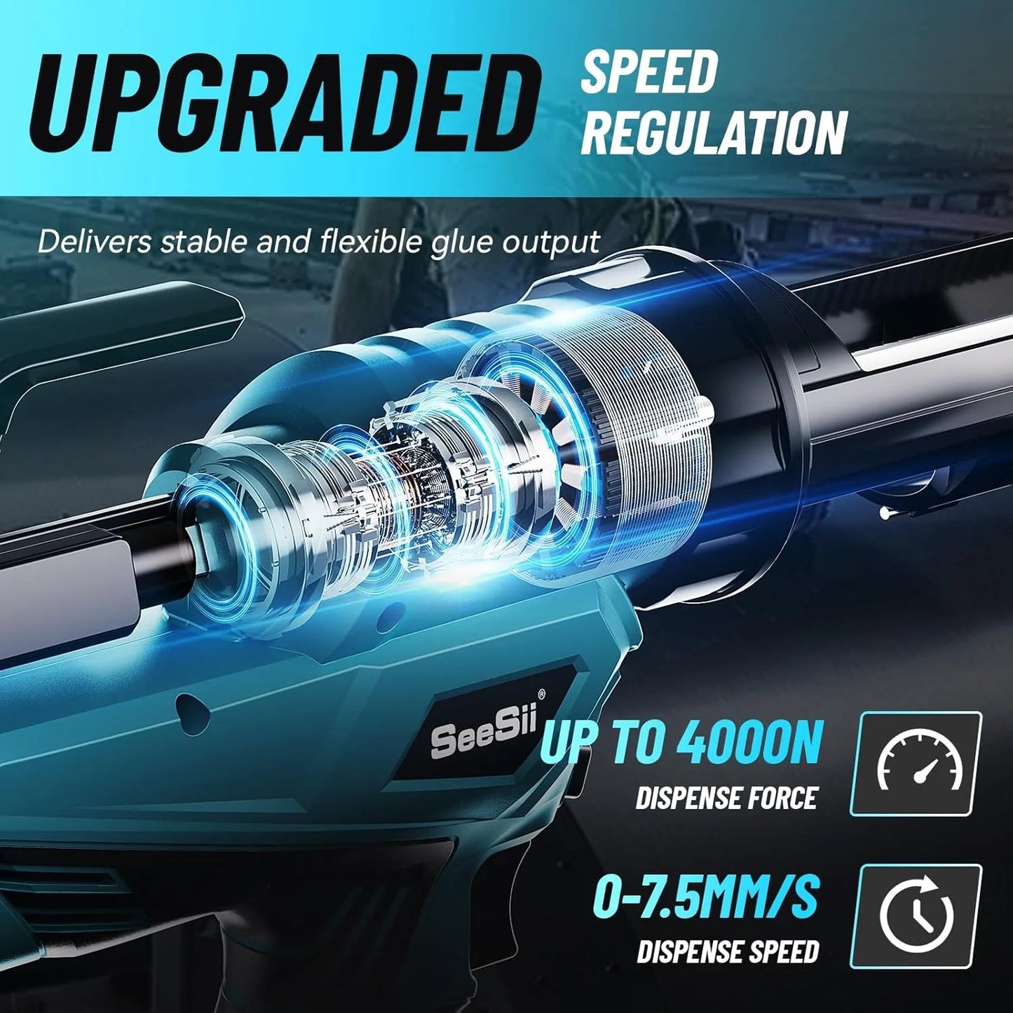 SEESII 6 Speeds Cordless Electric Glue Gun Glass Glue Caulking Gun Doors and Windows Electric Sewing Glue Tool With LED Light