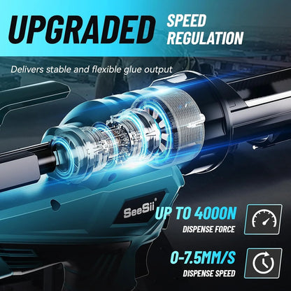 SEESII 6 Speeds Cordless Electric Glue Gun Glass Glue Caulking Gun Doors and Windows Electric Sewing Glue Tool With LED Light