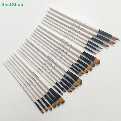 ♥24 Pcs Pearl White Art Paintbrush Set – Nylon Brushes for Oil, Acrylic & Watercolor Painting