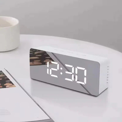 1Pc White Digital Clock LED Mirror Table Clock Snooze Display Time Night Light Desktop USB Alarm Clock Home Decor Desk Clock