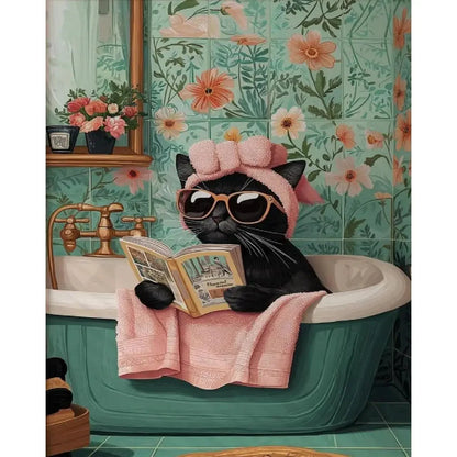 Canrichshop Black Cat Adult Paint by Number,Funny Bathing Cat Adults' Paint-by-Number Kits, Adults Beginners Unframed