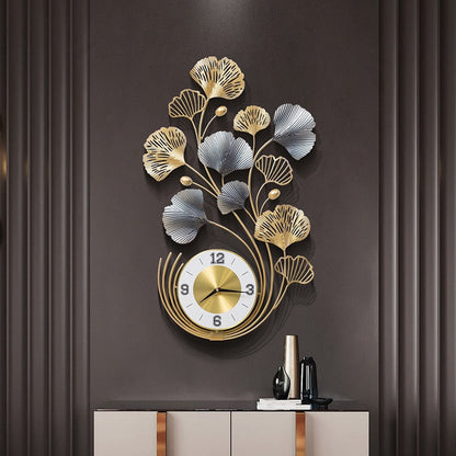 78cm Ginkgo Biloba Wall decoration, big size metal iron crafts, home clock,silent living room, and porch decoration art