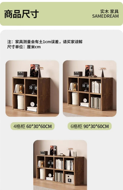 Solid Wood Short Bookshelf Floor Storage Cabinet Grid Organizer Shelf for Living Room Home & Kindergarten Display Unit