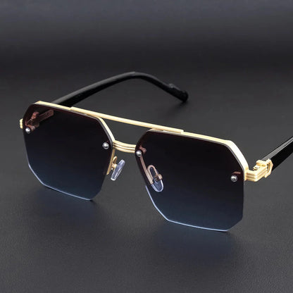 Men's Metal Sunglasses Square Half Frame Rice Nails Casual Trend Glasses Personality Retro Fashion Outdoor Sports Eyeglasses