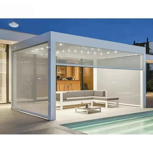 Motorized Aluminum Bioclimatic Pergola - Waterproof Electric Shutter Garden Gazebo
