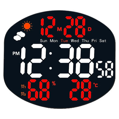 Large Digital Wall Clock Weather Station Forecast TEMP Humidity Date Week Night Mode Table Clock 2 Alarm 12/24H LED Alarm Clock