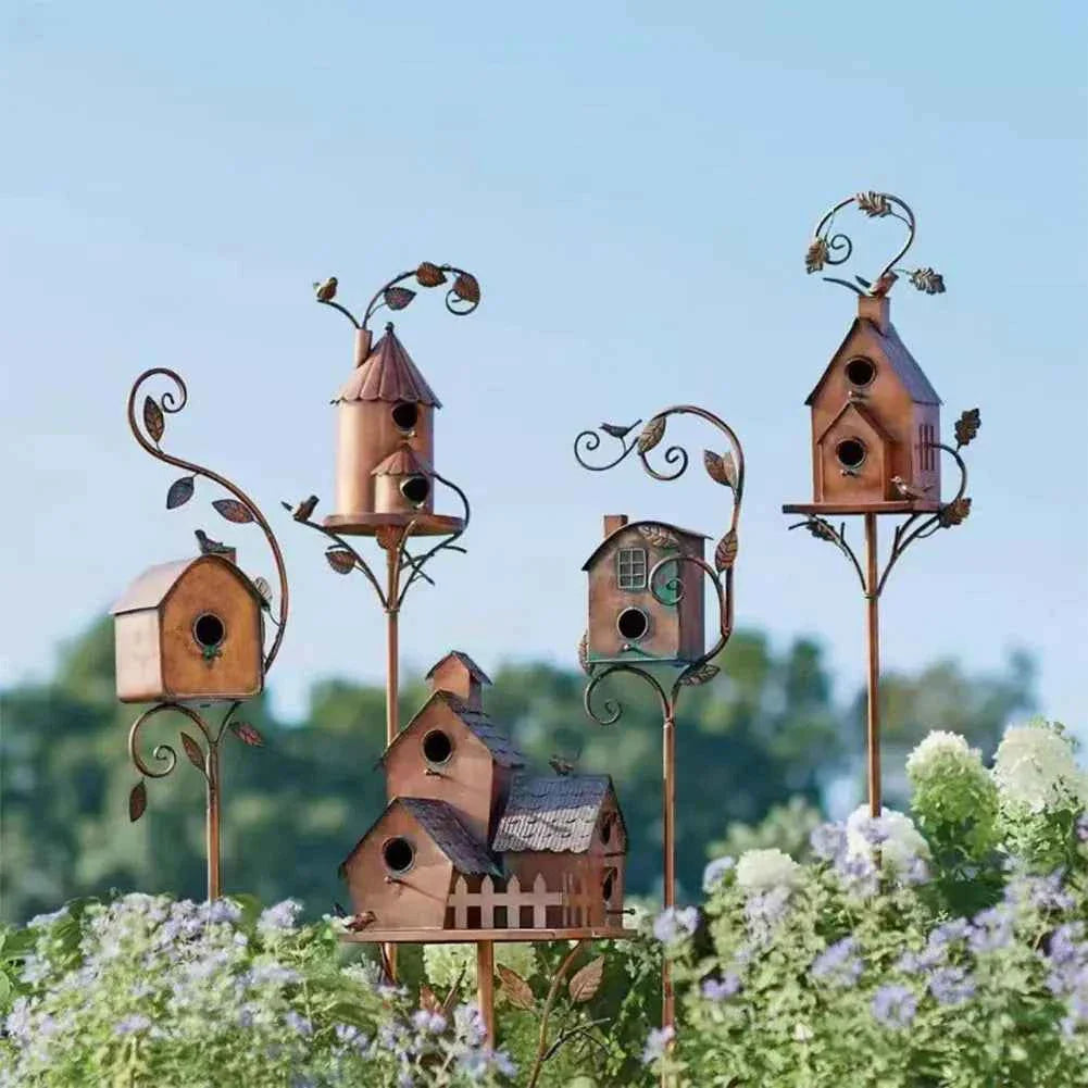 Garden Outdoor Metal Birdhouse Decoration Bird Houses for Outside with Pole Bird House Pole for Garden Yard Decoration