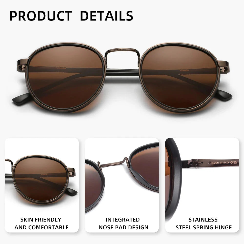 Round Frame Sunglasses For Men Polarized Anti-glare UV400 Women Driving Summer Travel Glasses Vintage