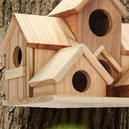 20*15cm Bird Houses For Outside Wooden Hummingbird Nest Bird Feeder Outdoor Birdhouse With 6 Rooms For Garden Courtyard Decor