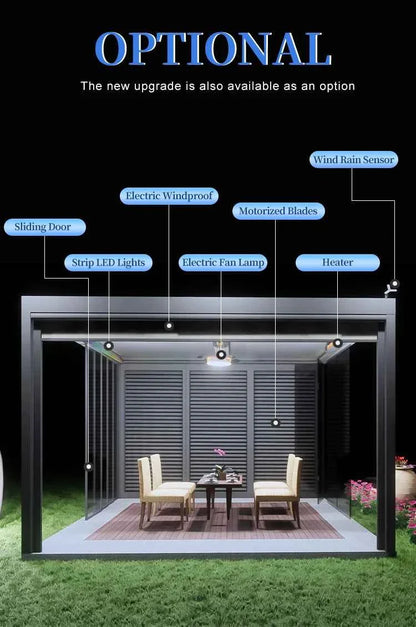 VMotorized Retractable Roof Pergola - Automatic PVC Gazebo & Metal Folding Roof System