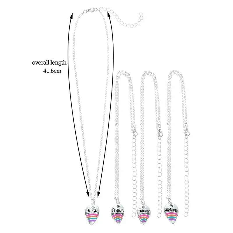 4Pcs/set Best Friends Forever And Ever Rainbow Pendant BFF Necklace Good Friends Friendship Jewelry Gift for Girls