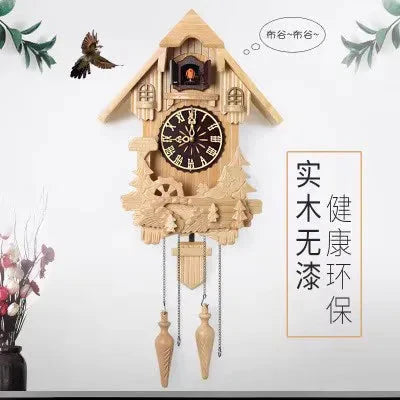 Wooden Handcrafted Cuckoo Clock for Wall with Cuccu Chimes and Swing Pendulum for Home Nordic  Decor Solid Wood Cuccu Watch