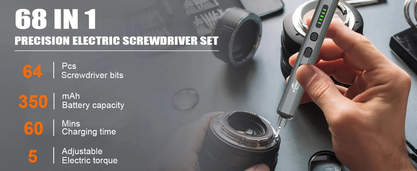 KUNLUN 68-in-1 Mini Electric Screwdriver Set, Small Electric Screwdriver Cordless with 64 Magnetic Bits, 5 Torque Settings,