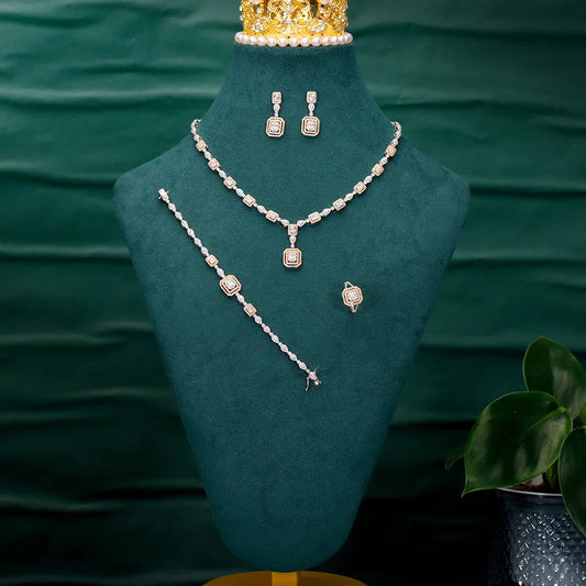 Bridal jewelry set, ladies' earrings and necklace set, rhinestone and crystal wedding jewelry set, 3 pieces of gifts