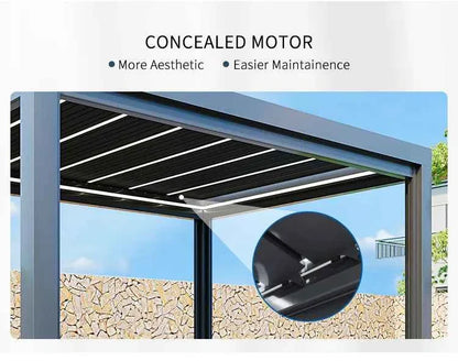 Bioclimatic Motorized Aluminum Pergola - Adjustable Louvered Roof Garden Gazebo