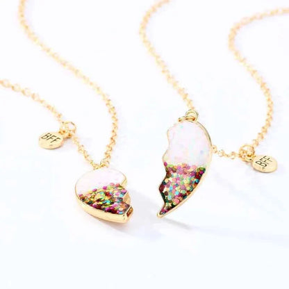 Cute 2 Pcs BFF Necklace Heart Pendant Best Friend Necklace Fashion Couple Chain Necklace Children Friendship Jewelry