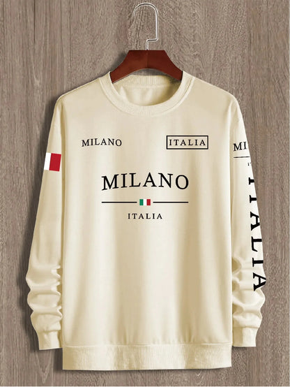 Men's 100% pure cotton summer loose comfortable casual  PARIS print large round neck long sleeve T-shirt top