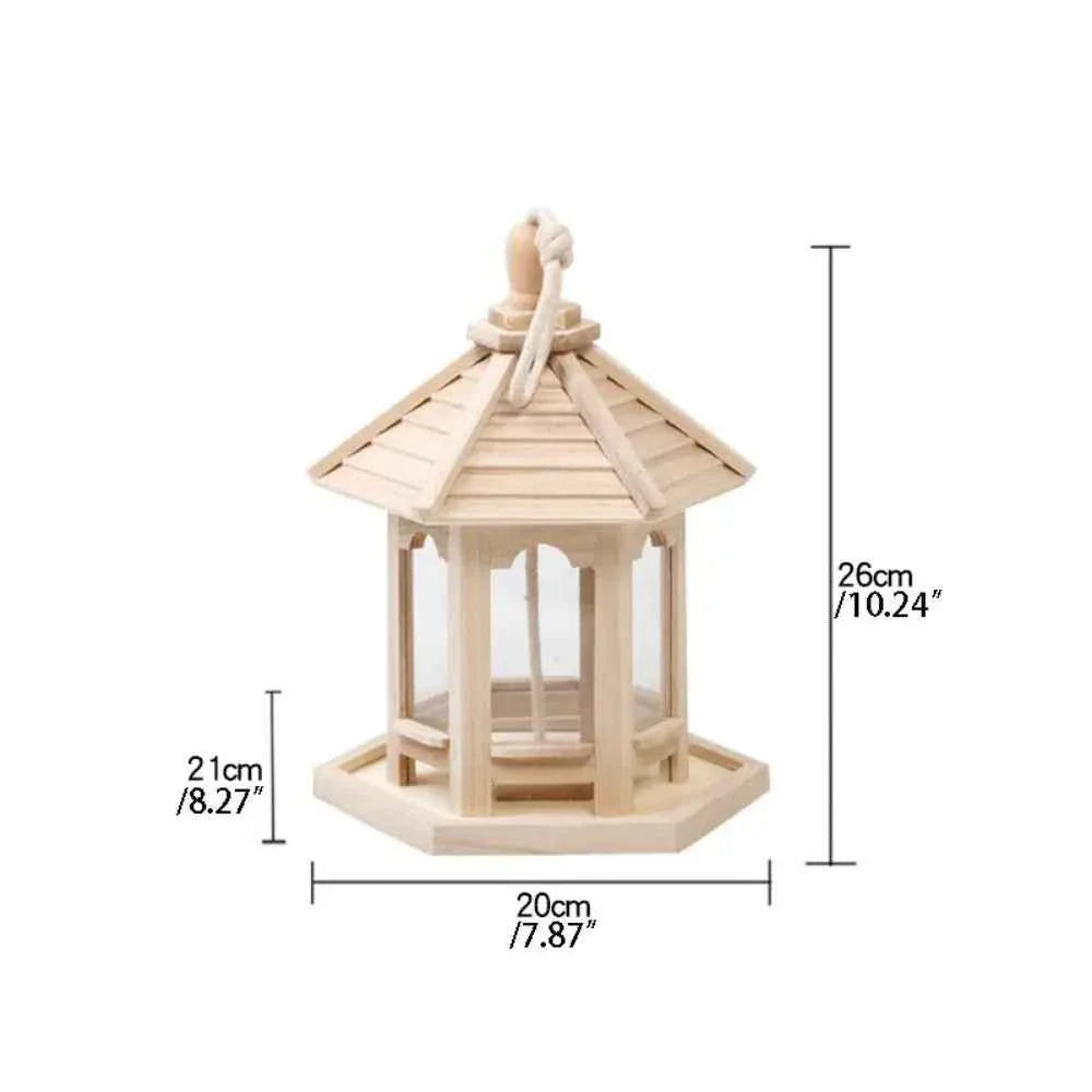 Creative House Shape Bird Feeder House Hanging Wooden Pet Feeder Box Bird Food Dispenser Outdoor