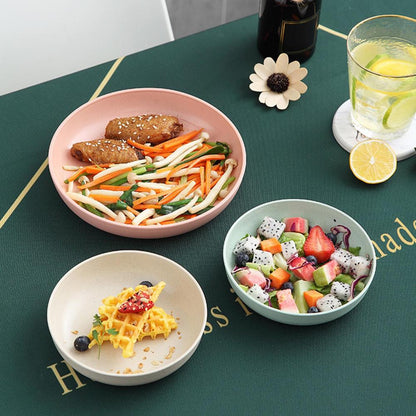 Wheat Fiber Plate Microwave Plastic Plates Dinner Plate BPA Free Food Grade Round Shape Food Dish Fruit Salad Dish Kitchen Plate