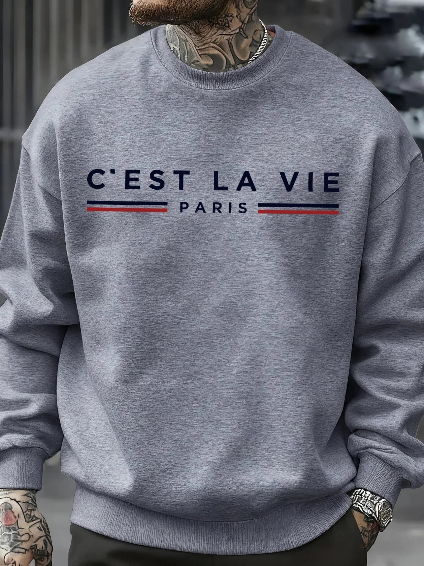 C'Est La Vie Paris Prints Man Sweatshirt Casual Loose Sportswear Hip Hop Fashion Pullovers Fleece Soft Clothing Crewneck Tops