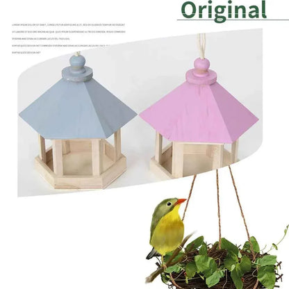 Wooden House Bird Feeder Outdoor Wooden Birds House Hanging Feeding Station Hollow Bird Feeder Food Container for Garden Park