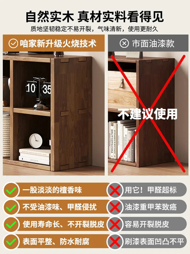 Solid Wood Short Bookshelf Floor Storage Cabinet Grid Organizer Shelf for Living Room Home & Kindergarten Display Unit