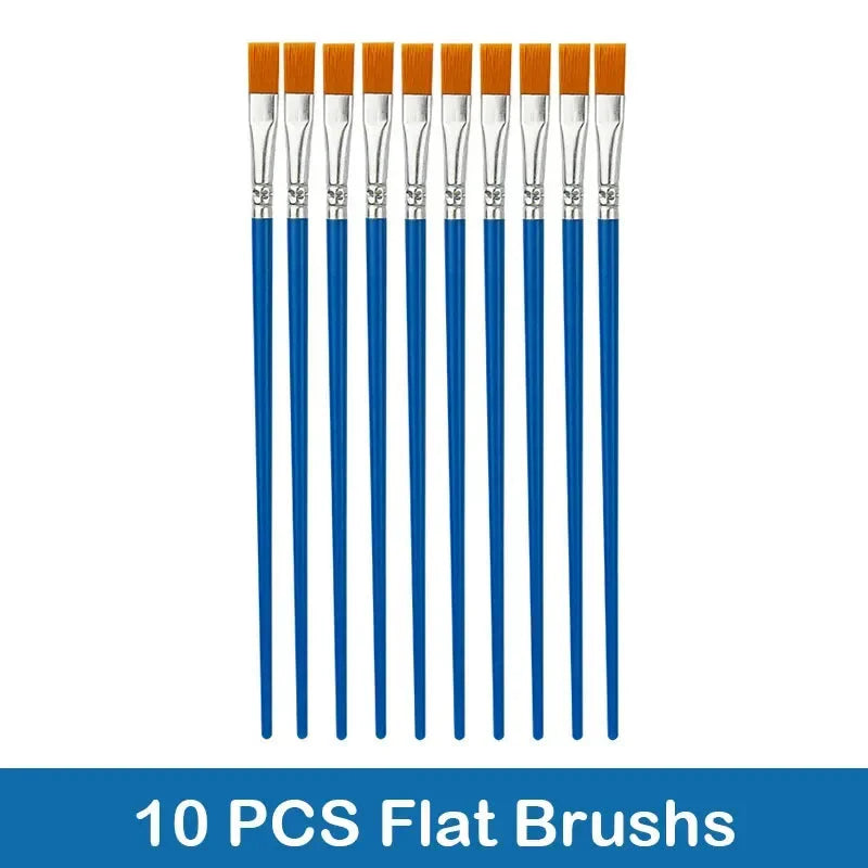 10/20/50Pcs Painting Brushes Set Art Round / Flat Brushs Nylon Hair Paint Brushes Pen for Oil Acrylic Watercolor Art Supplies