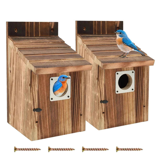 2Pcs Wooden Bird House Outdoor Weatherproof Parrot Bird Nest Breeding Sleeping Box Birdhouse Garden Patio Decorative