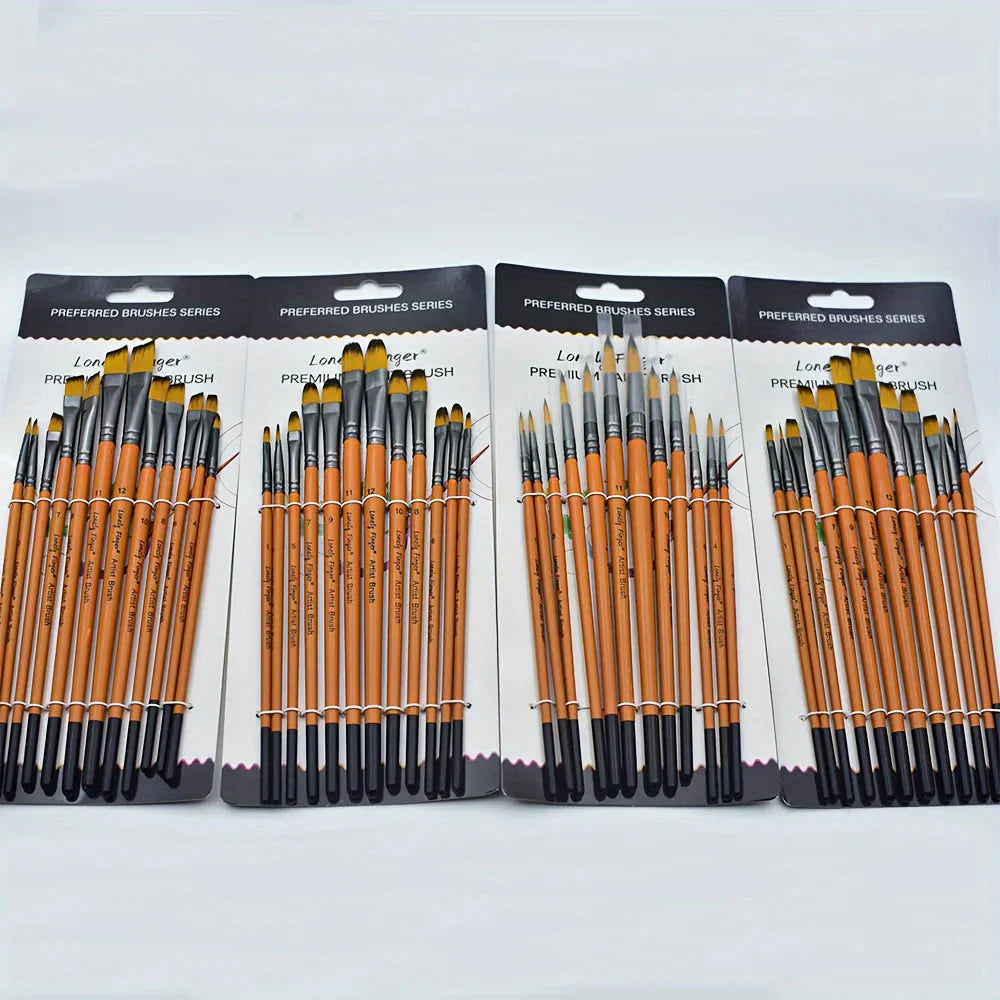 12/48pcs Premium Flat Art Paintbrush Set Durable Anti-Shedding Synthetic Nylon Bristles for Watercolor Acrylics Gouache Painting