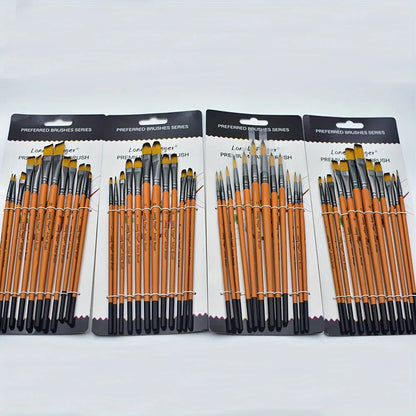12/48pcs Premium Flat Art Paintbrush Set Durable Anti-Shedding Synthetic Nylon Bristles for Watercolor Acrylics Gouache Painting
