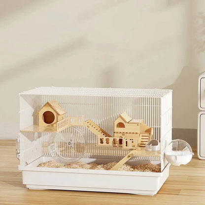 Hamster Habitat Décor Wooden Double-Layer Platform with Ladder Durable Pet Toy Accessory for Gerbil Guinea Pig and Small Animals